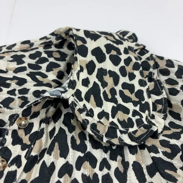 Pilcro Anthropologie Blouse Womens XS Beige Leopard Long Sleeve Ruffle Top - Image 6