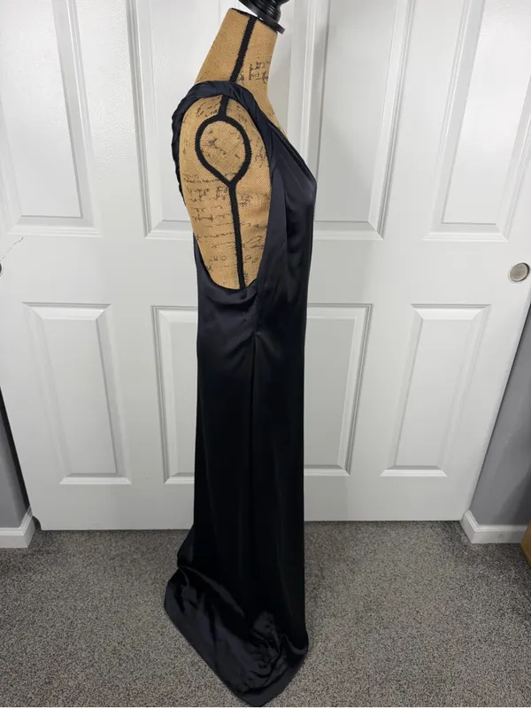 Free People Black Satin One Shoulder Maxi Dress Size 12 Formal Gown - Image 6