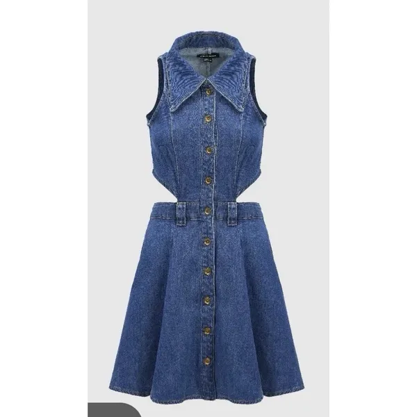 Urban Revivo COTTON STRETCHABLE‎ DENIM CUT-OUT SLEEVELESS BUTTON FRONT DRESS - Image 4
