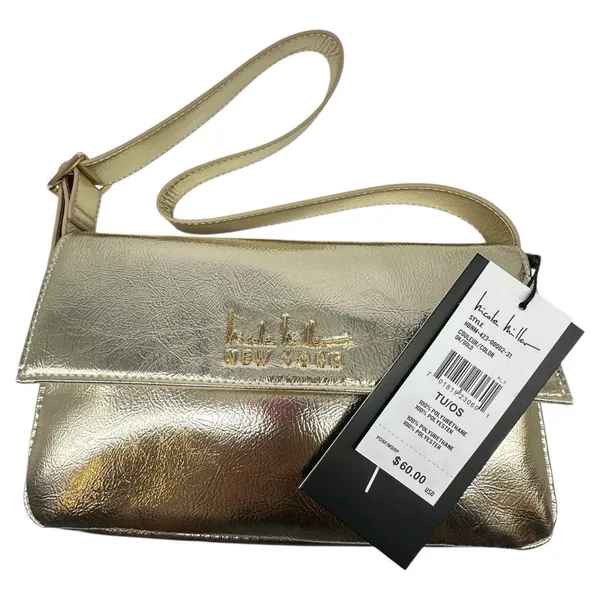 NICOLE‎ MILLER Vegan Leather Metallic Gold Evening Bag Purse Handbag NEW - Image 2
