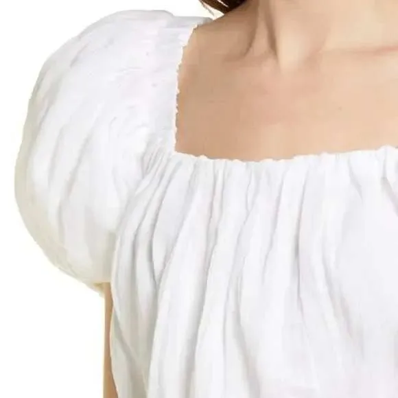Frame Ruched Crop Puff Sleeve Blouse in Blanc‎ Size Medium NWOT - Image 2