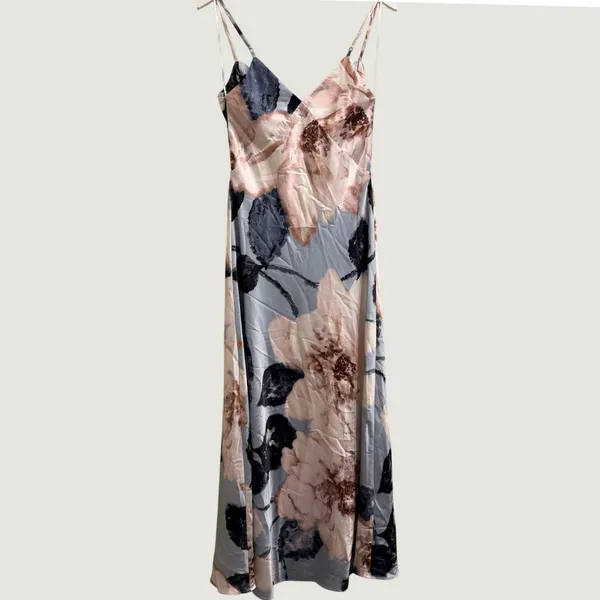 Socialite Floral Print Stretch Satin Slip Maxi Dress Womens Small Silky Feminine - Image 4