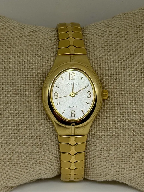 Vintage Carriage by Timex Gold Tone Stretch Bracelet Watch Quartz C6A251 - Image 2