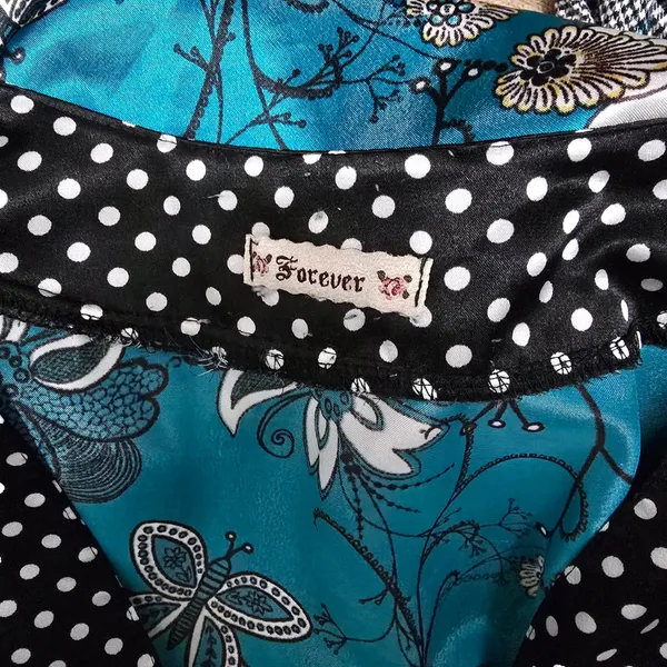Vintage Forever 90s Teal Floral Butterfly Babydoll Blouse L Coquette Fairy - Image 6