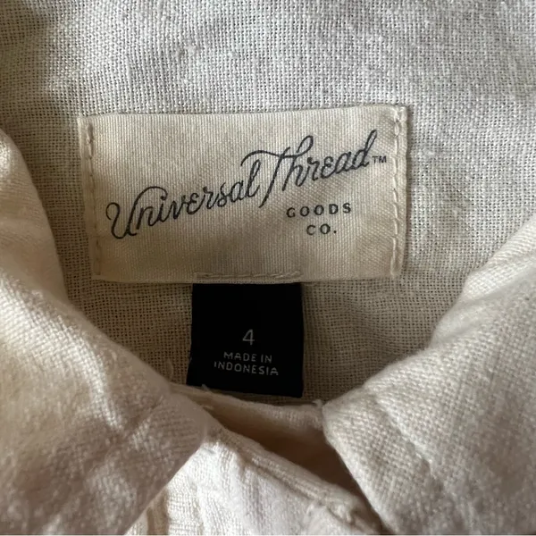 Universal Threads Womens Short Sleeve Ivory Linen Blend Jumpsuit Size 4 NWT - Image 3