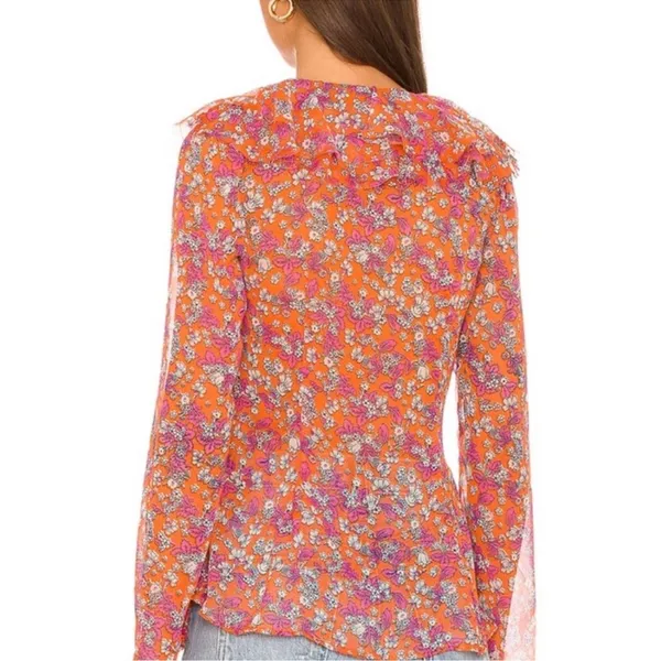 NEW NWT Free People nina printed top in tulip ditsy orange floral bell sleeve - Image 3