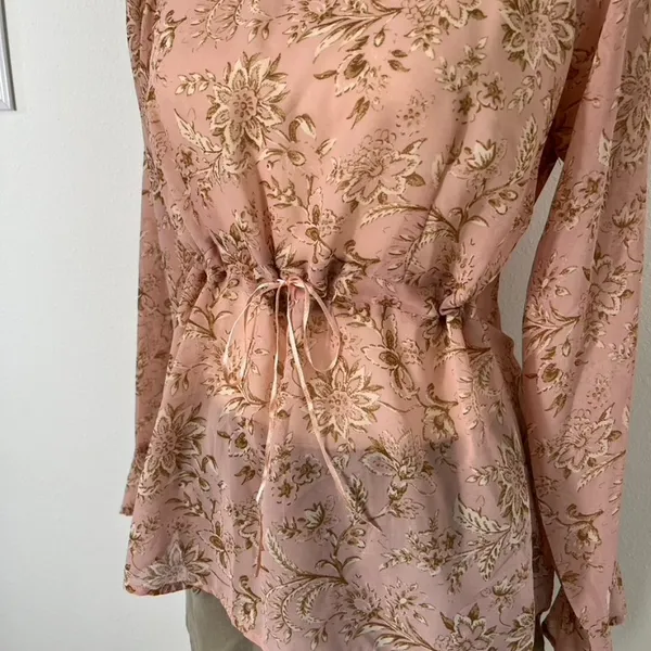 Vintage Y2K George Pink Floral‎ Sheer Mesh Milkmaid Tie Front Top Womens Large - Image 4