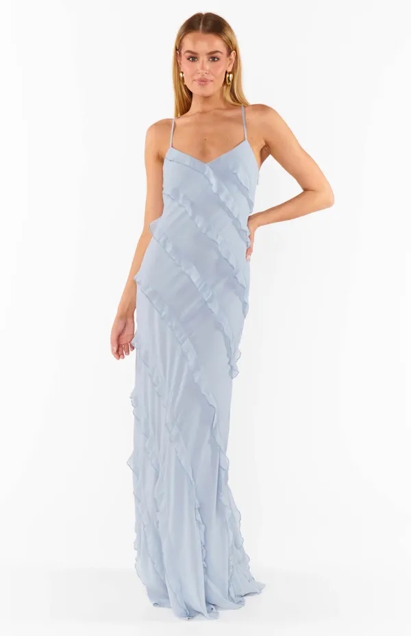 Romance Ruffle Show Me Your Mumu Dress Steel Blue Chiffon - Image 2