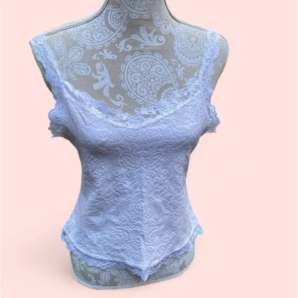 Arianne Victoria Y2K 90s Ivory Lace Trim Floral Jacquard Cami XL Vintage Glam - Image 2