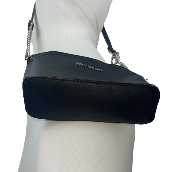 Steve Madden Bmaggie Black Faux Leather Dome Chain Crossbody Hand Shoulder Bag - Image 2
