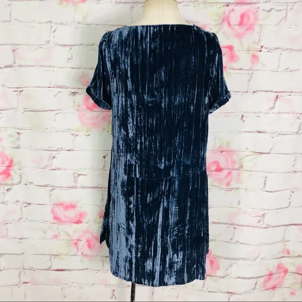 Floreat short sleeve blue crinkle velvet shift drs - Image 9