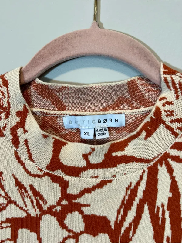 Baltic Born Sebastian‎ Puff Sleeve Shoulder Floral Knit Sweater XL Cream Orange - Image 5