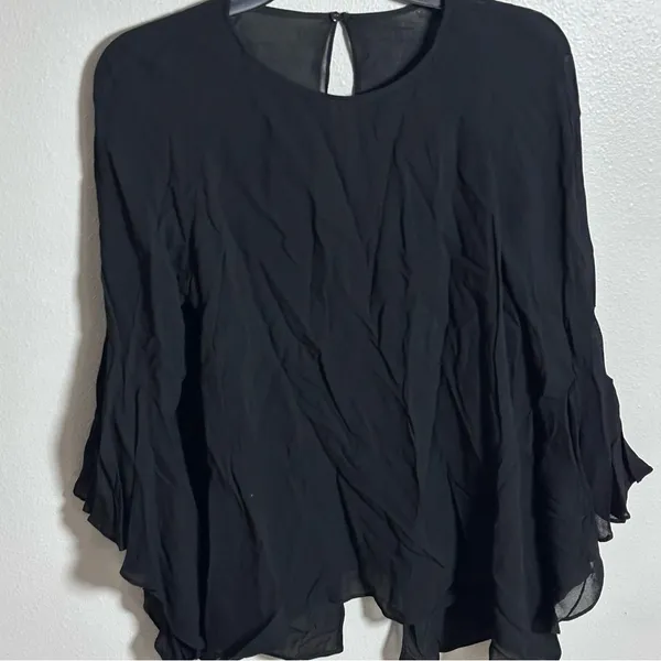 Zara Women‎ Black 3/4 Sleeve Sheer Blouse Top size M. - Image 4