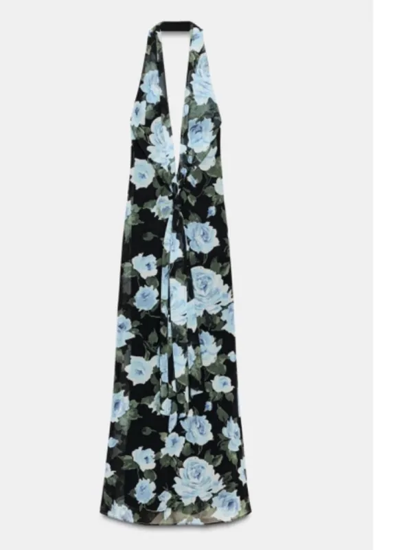 LONG FLORAL PRINT DRESS‎ WITH KNOT DETAIL, Zara women - Image 4