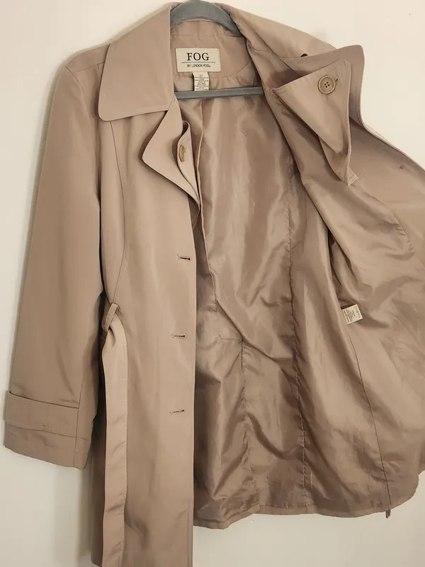 London Fog Womens Khaki Trench Coat with Removable Sash Size Small - Image 5