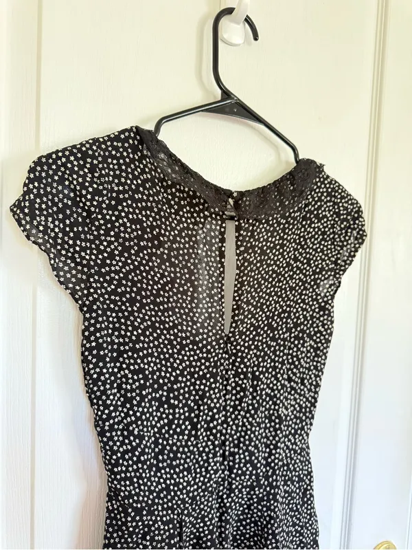 Reformation Sade Black Floral Lace Trim Mini Dress - Image 7