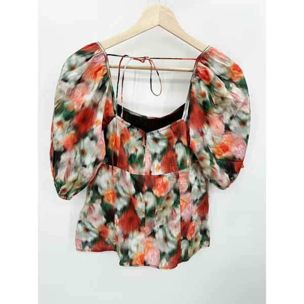 J.Crew Womens 2 Liberty Floral Cotton Top Square Neck‎ Puff Sleeve Blouse - Image 4