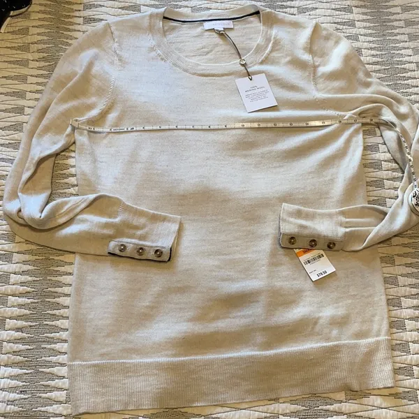 Charter Club cream button sleeve Merino Wool Sweater S NWT - Image 6