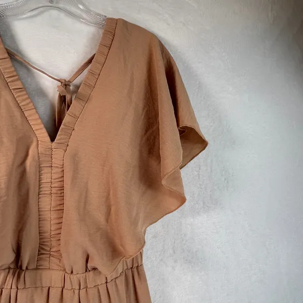 Simplee Peach Tiered Maxi Dress V-Neck Flutter Sleeve Boho Romantic Small - Image 5