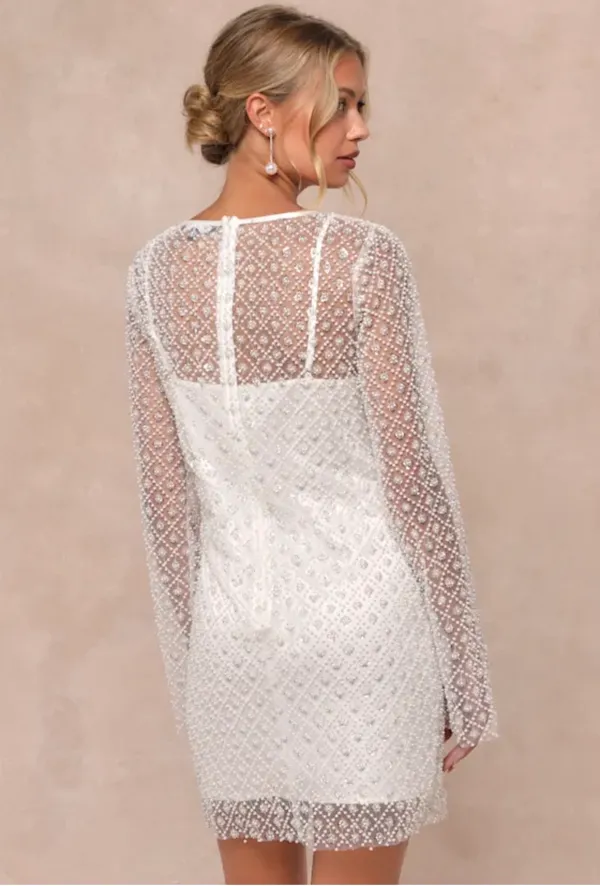 Lulus White Sequin Pearl Midi Dress - Image 5