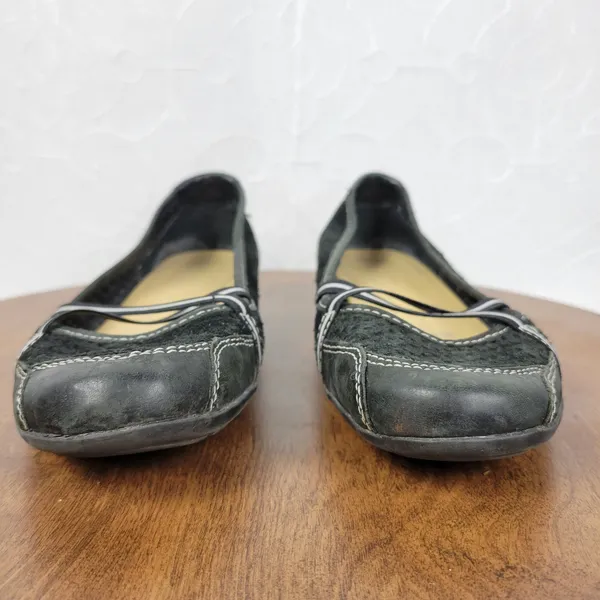 Natural Soul Women's Plantain Flats 9.5 Black Suede Leather Laser Cut Slip On - Image 8