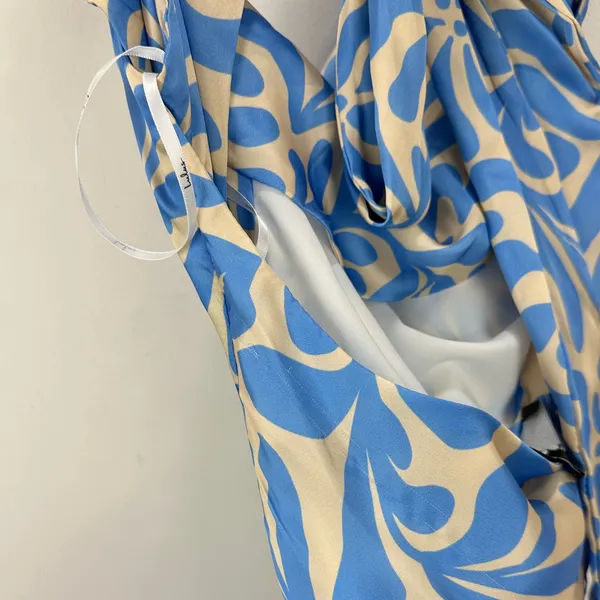 Lulus Midiana Light Blue Abstract Floral Tie Back Midi Dress Party Satin XS NWT - Image 14