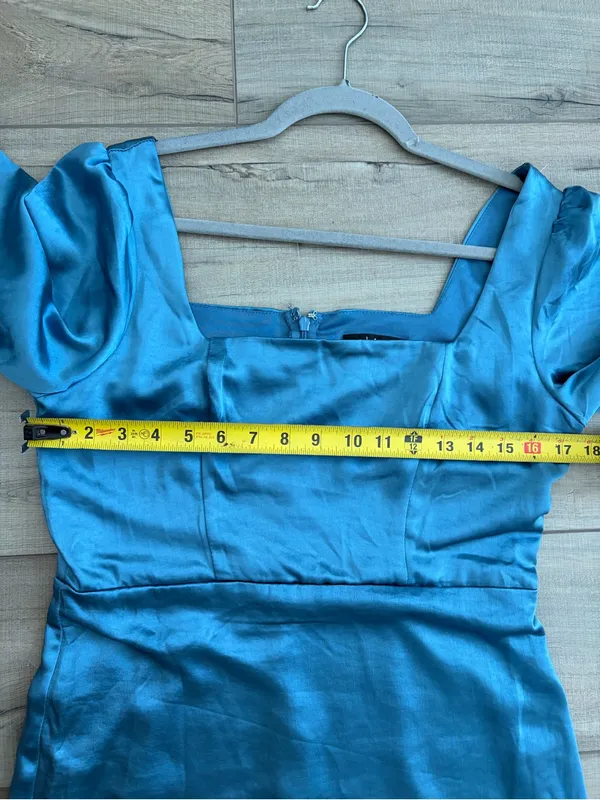 Lulu’s Got The Love Slate Blue Satin Square Neck Mini Long Sleeve Dress Medium - Image 7