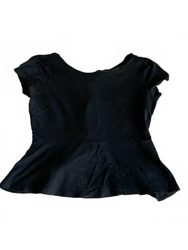 Banana Republic Black Short Sleeve Peplum Preppy Cotton Cottage Classic Top XS - Image 2