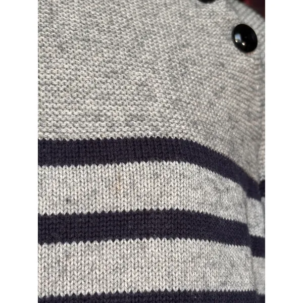 Boden Gray Navy Breton Stripe Wool Cotton Sweater Shoulder Button Nautical Large - Image 9