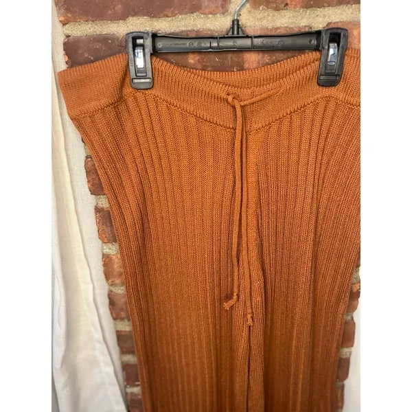SNDYS Hendrix Ribbed Knit Drawstring Pants Burnt Orange Wide Leg Lounge Pants M - Image 7