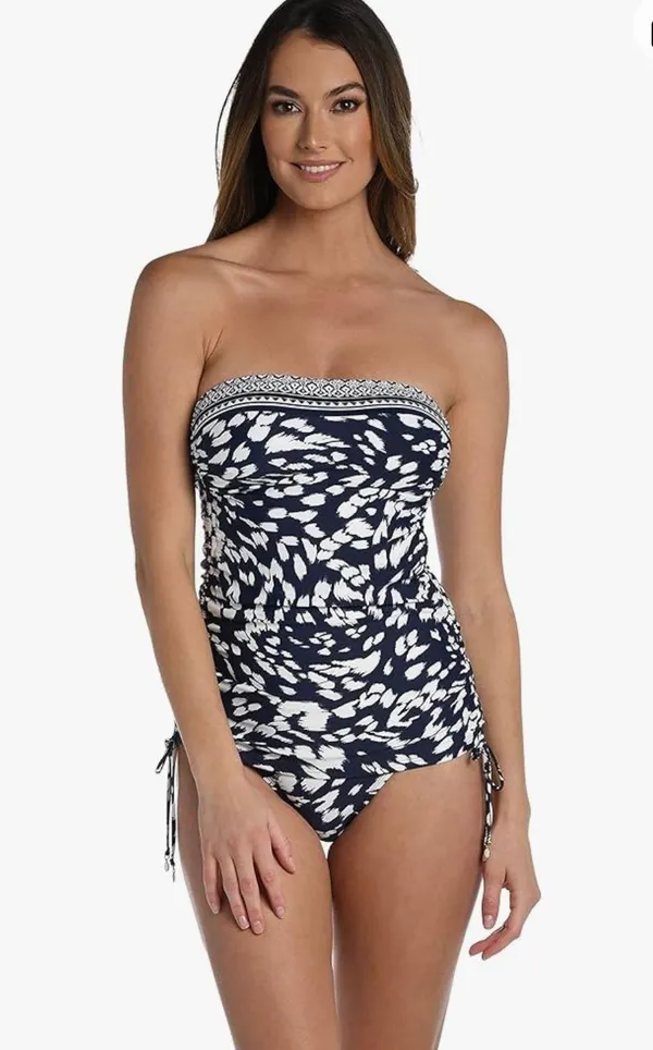 La Blanca Women's Standard Bandeau Tankini Swimsuit Top, Indigo//Changing Tides, 4 - Image 2