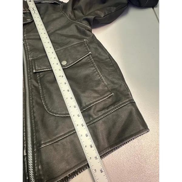 Future Collective Womens XL Faux Leather Biker Jacket Washed Black Oversized NWT - Image 6