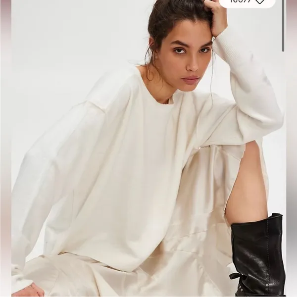 Free People Luna Pullover Oversized Sweater size L Ivory Slouchy Crewneck - Image 3