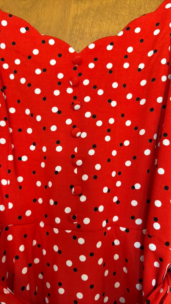 Hawthorne Dress Red Black Cream Polka Dot Stretch Back M - Image 6