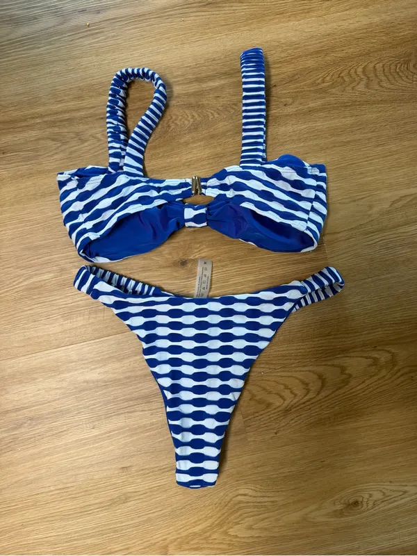 Blue & White Patterned Bikini Set Size M - Image 2