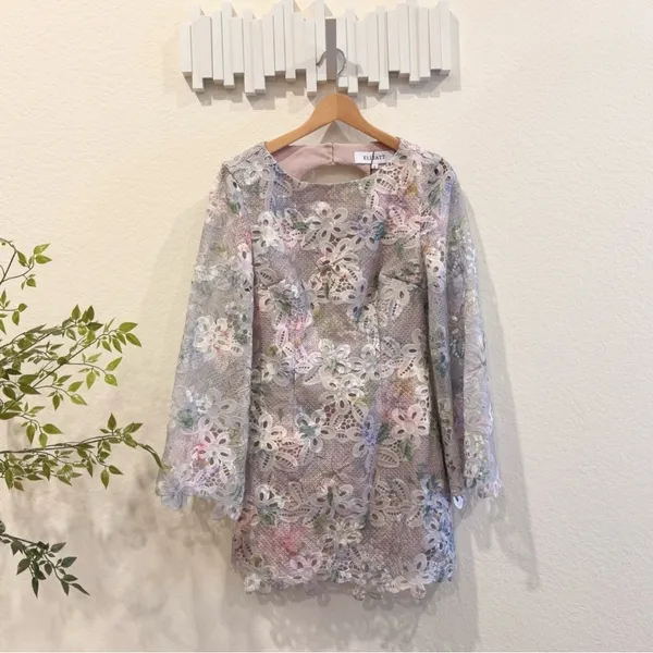Elliatt Jacinta Lace Long Sleeve Mini Dress in Taupe Multi NWT Size S - Image 3