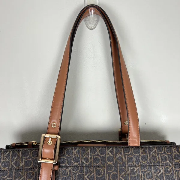 Calvin‎ Klein Signature Tote Shoulder Bag Brown CK Monogram Print Brown Leather - Image 2