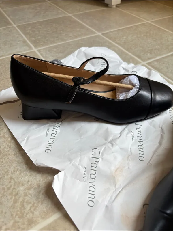 Classic Black Mary Jane Loafers with Low Block Heel - Image 4