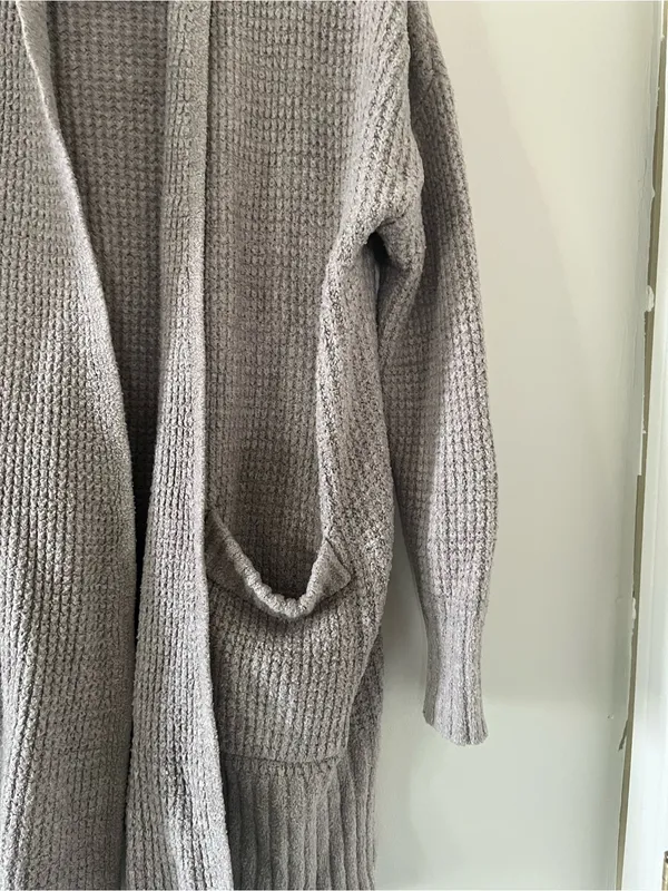 Barefoot Dreams Cozy Chic Oatmeal Taupe Waffle Knit Long Cardigan Small Cabin - Image 5