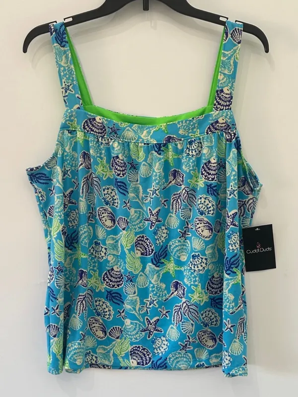 Cuddl Duds Pajama Set Cozy 2pc Tank Top Shorts NEW Blue Seashells XL - Image 3