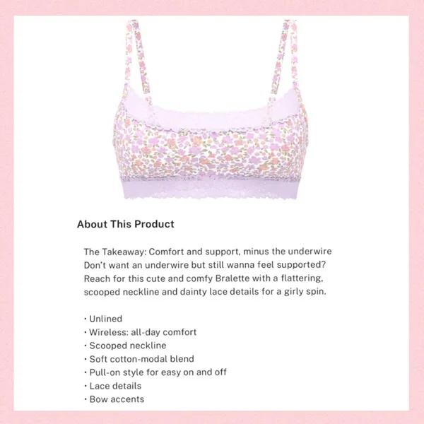 💐VS PINK Cotton Lace Trim Bralette & Cotton Cheeky Panty Petite Lilac Floral M - Image 6