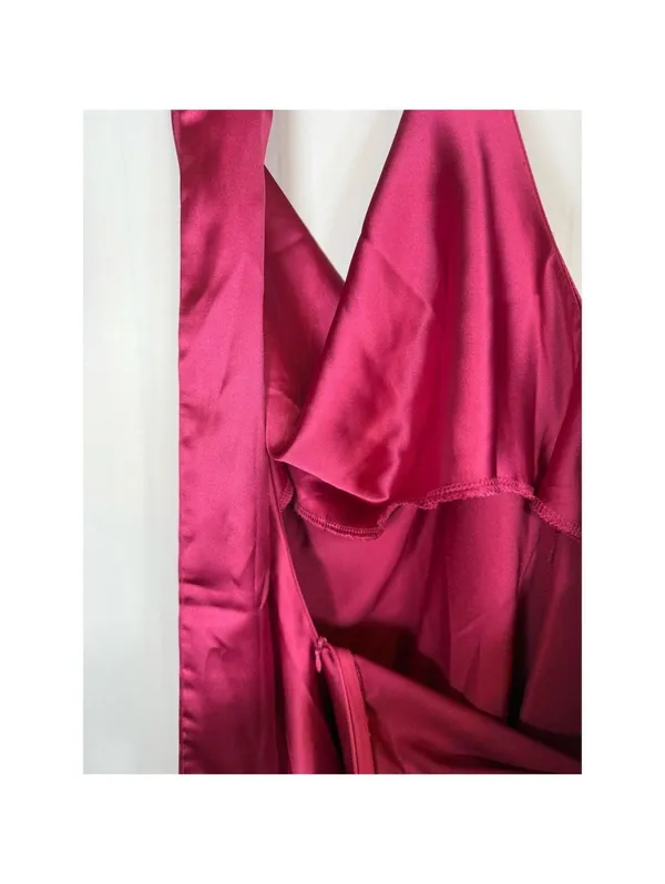 CantonWalker Mini Dress Womens M Magenta Satin Halter Cowl Neck Backless - Image 10