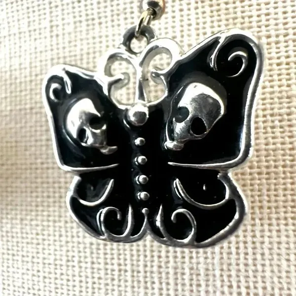 Goth Butterfly Skull Enamel Earrings Black - Image 7