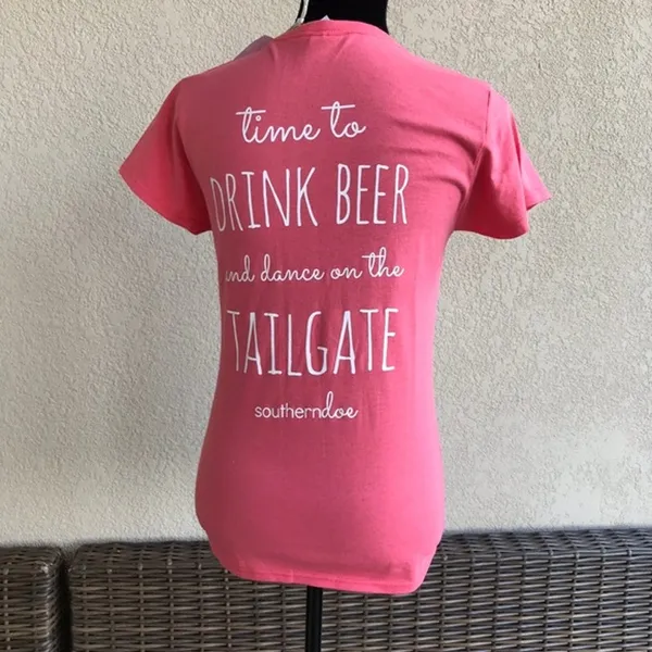 Southerndoe Womens Tee Sz S Salmon Drink Beer and Dance on the Tailgate NEW‎ Top - Image 2