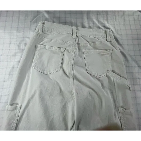 White High Rise Utility Cargo Pants Jeans Size 6 Straight Wide Leg Carpenter - Image 8