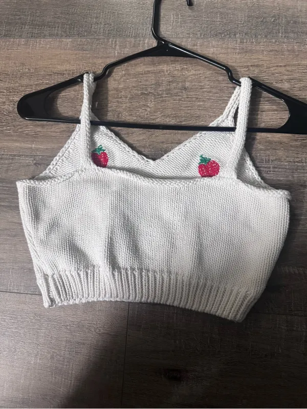 Cider • Knit Crop Top • Strawberries Print • Large - Image 5