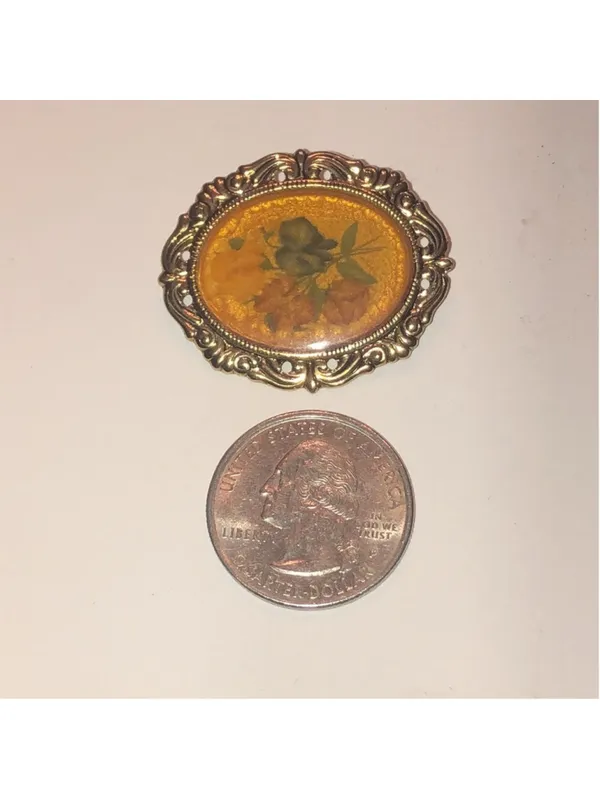 Vintage Gold Tone Floral Oval Boho Brooch Shoulder Pin - Image 3
