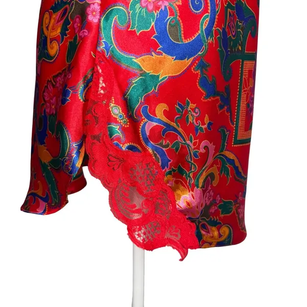 Victoria's Secret Vintage Gold Label Slip Dress Chemise S Red Lace Paisley Satin - Image 4