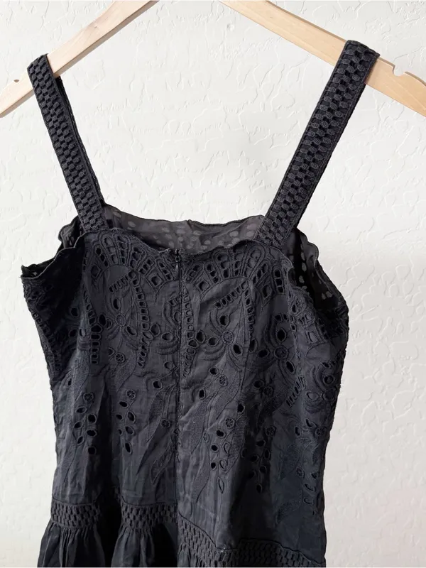Ann Taylor Black Embroidered Floral Eyelet Sundress Sleeveless - Image 4