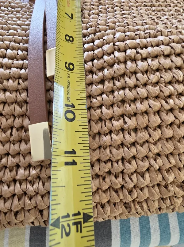 Anthropologie Beige raffia Woven & Brown Leather Tote - Image 11